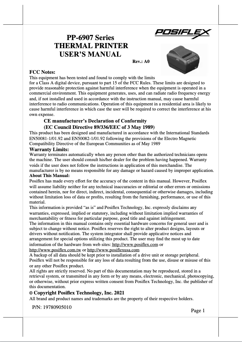 First page image of the manual for AURA PP-6907W