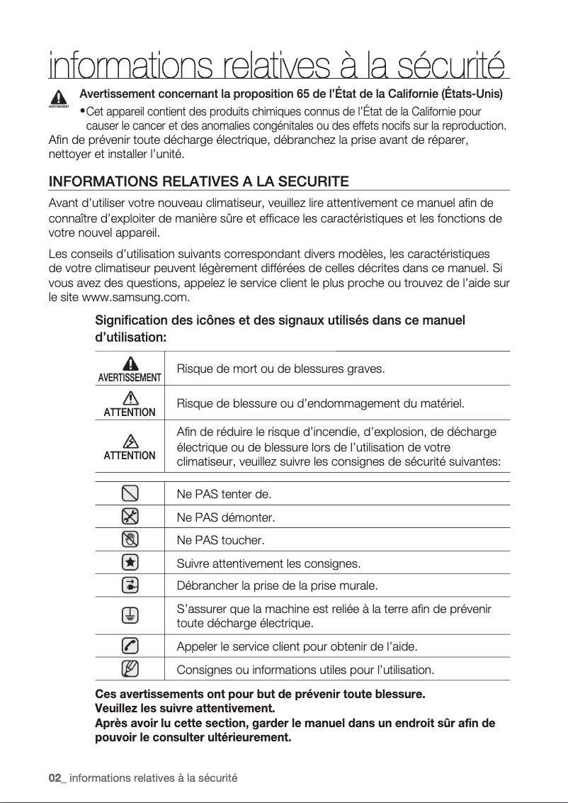 First page image of the manual for AC035FB1DEH