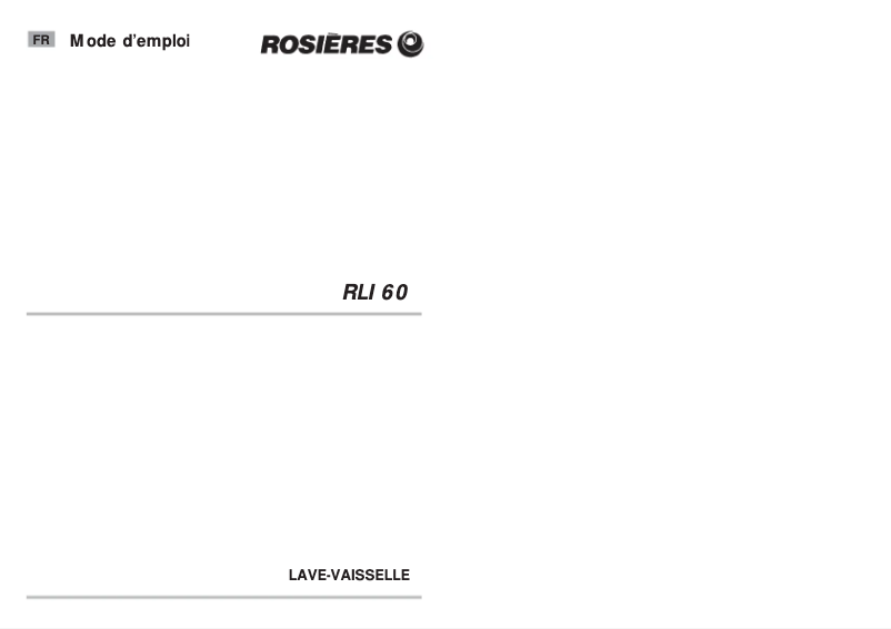 Page 1 of the manual User Manual Rosieres RLI 60 RB