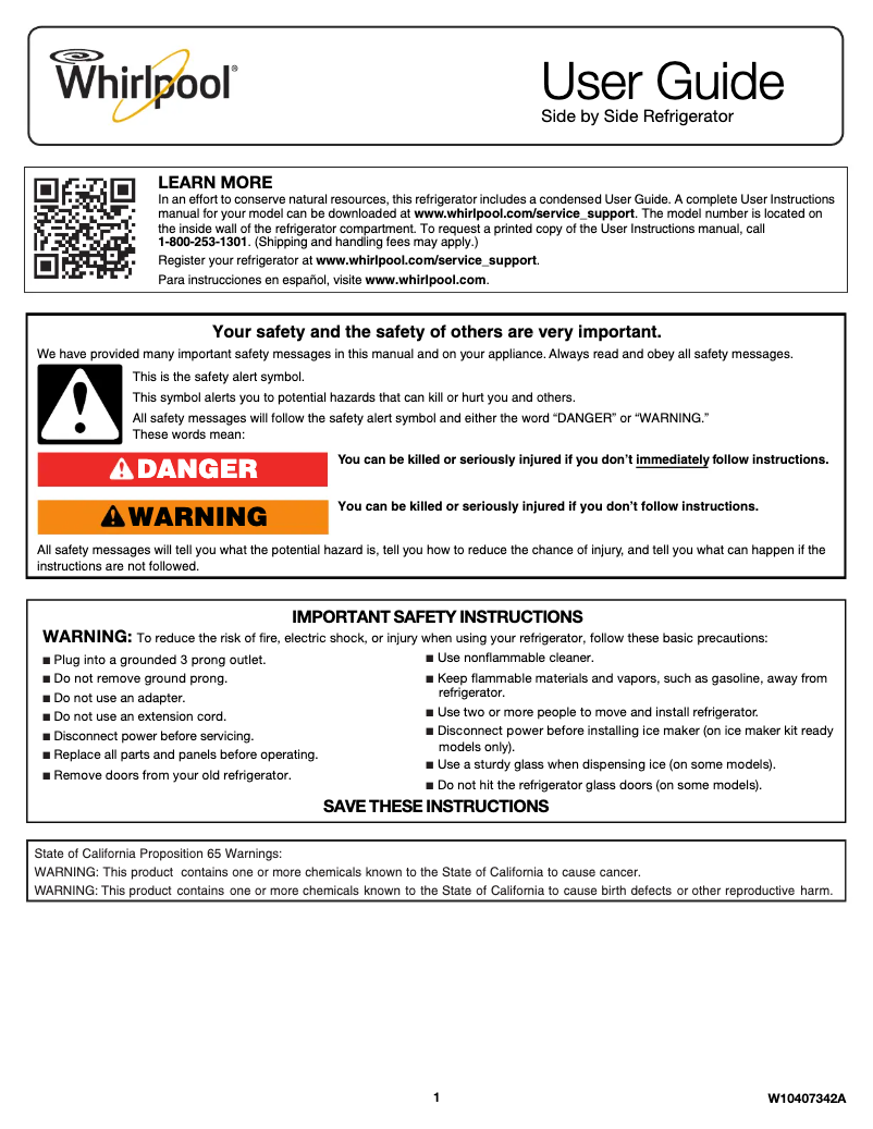 First page image of the manual for WRS325FDAB