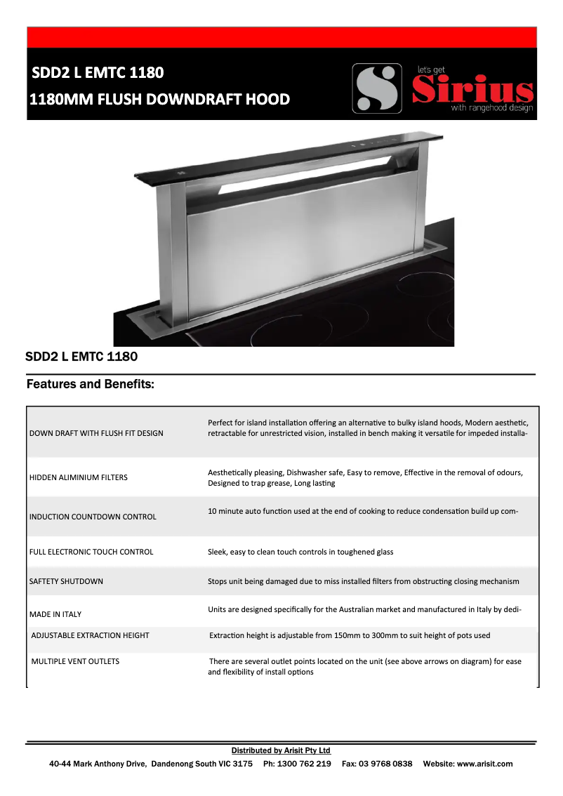Page 1 of the manual Technical Sheet Sirius SDD2LEMTC1180