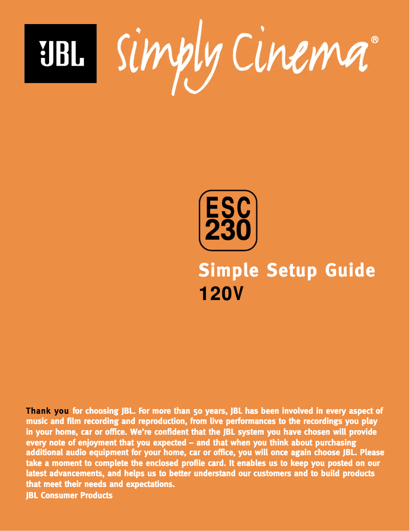Page 1 of the manual User Manual JBL Simply Cinema ESC230