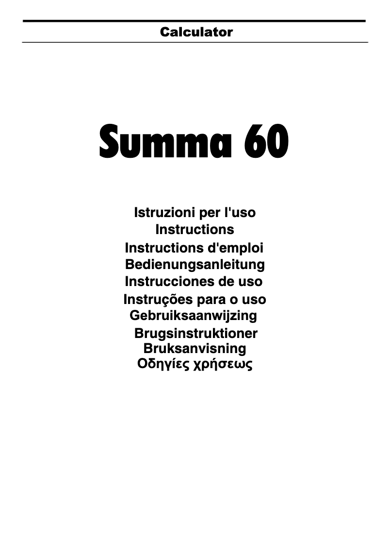 First page image of the manual for Summa 60