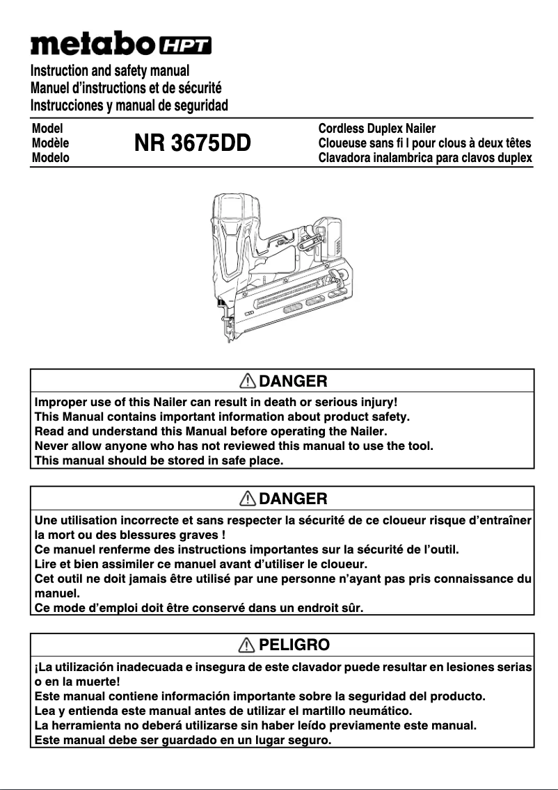 Page 1 of the manual User Manual HiKOKI NR3675DD