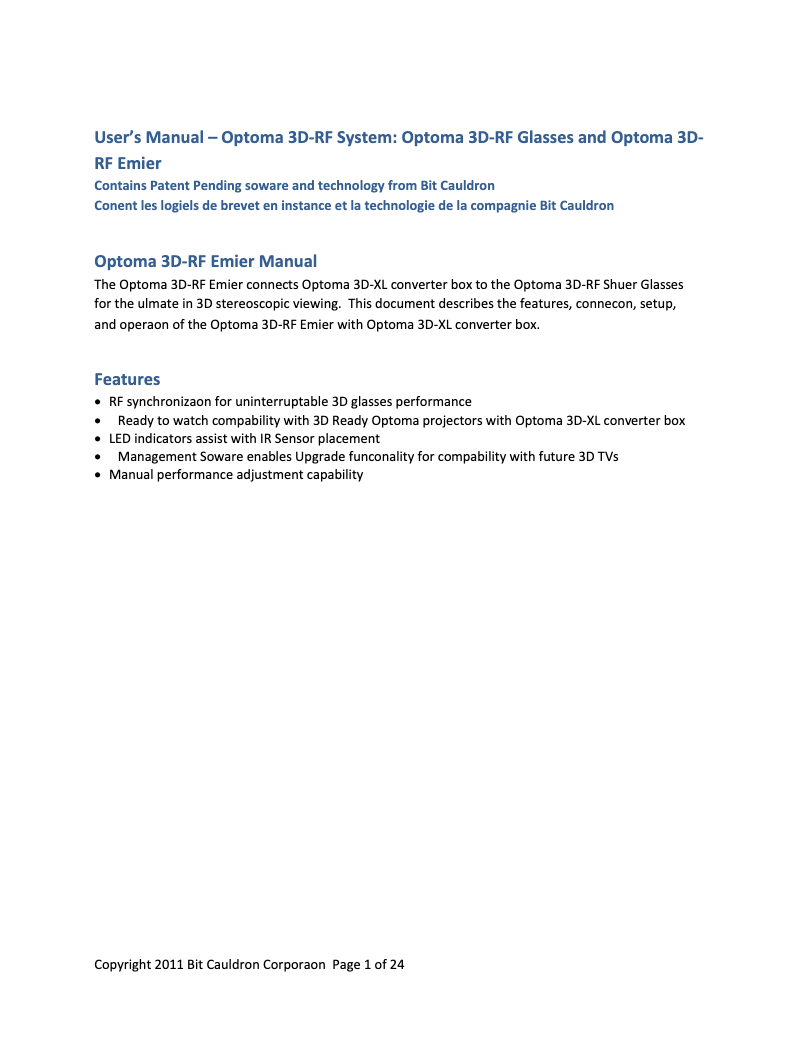 First page image of the manual for 3D-RF System