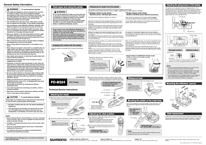 Page 1 of the manual User Manual Shimano PD-M324