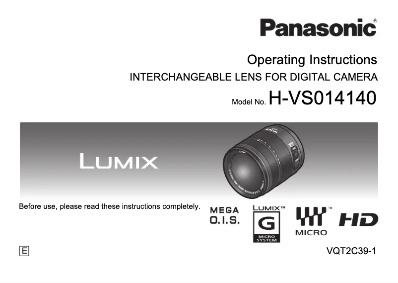 First page image of the manual for Lumix H-VS014140