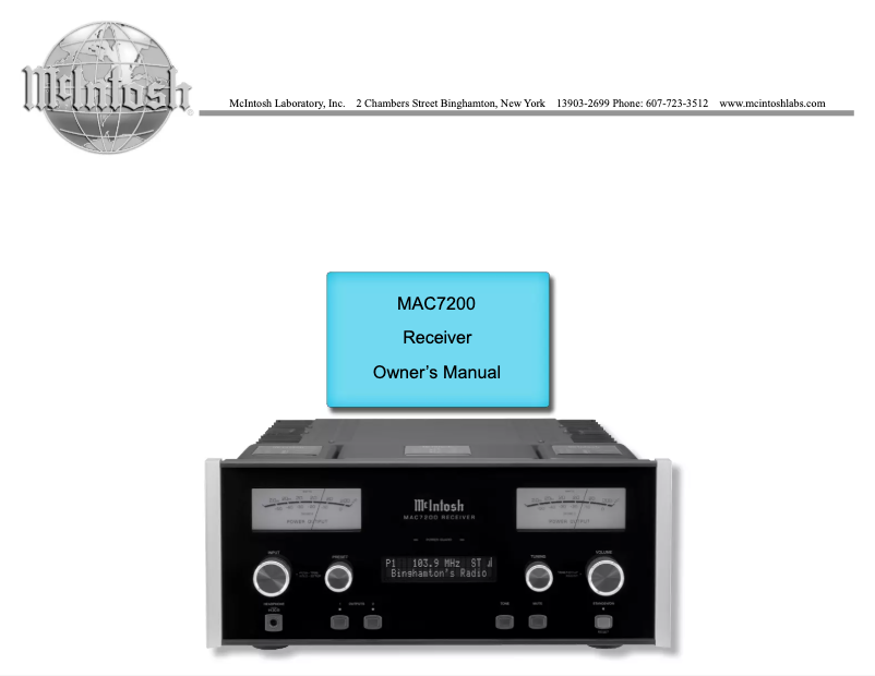 First page image of the manual for MAC7200