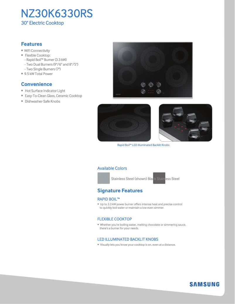 Page 1 of the manual Warranty Information Samsung NZ30K6330RS