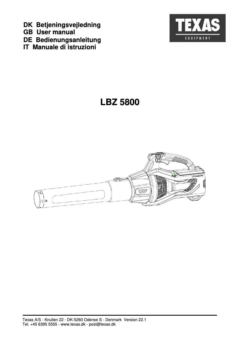 Page 1 of the manual User Manual Texas LBZ 5800