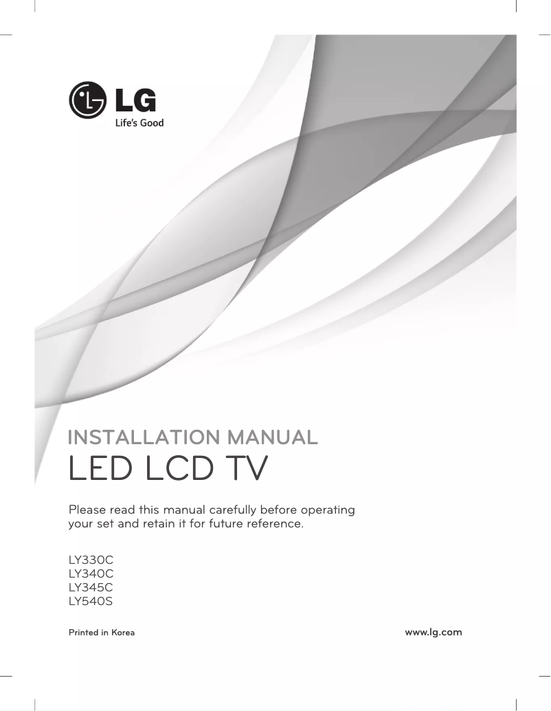 Page 1 of the manual Installation Guide LG 55LY340C