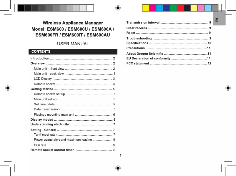 Page 1 of the manual User Manual Oregon Scientific ESM 600