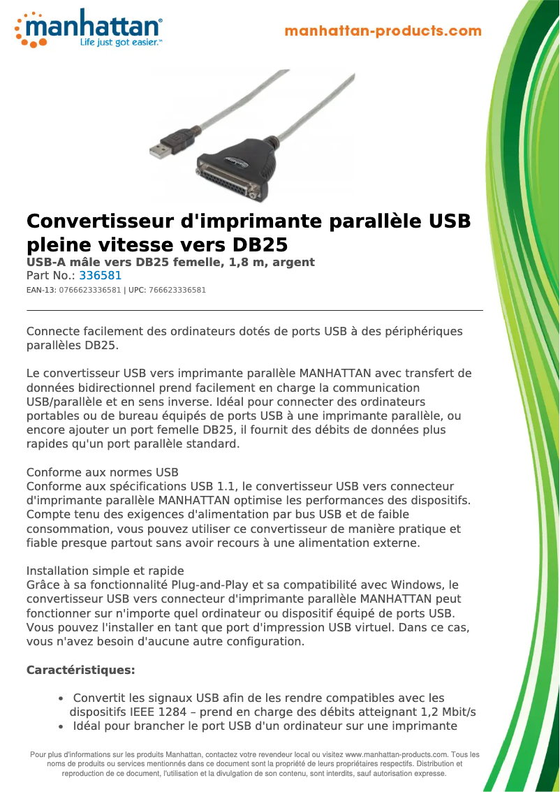 Page 1 of the manual Technical Sheet Manhattan 336581