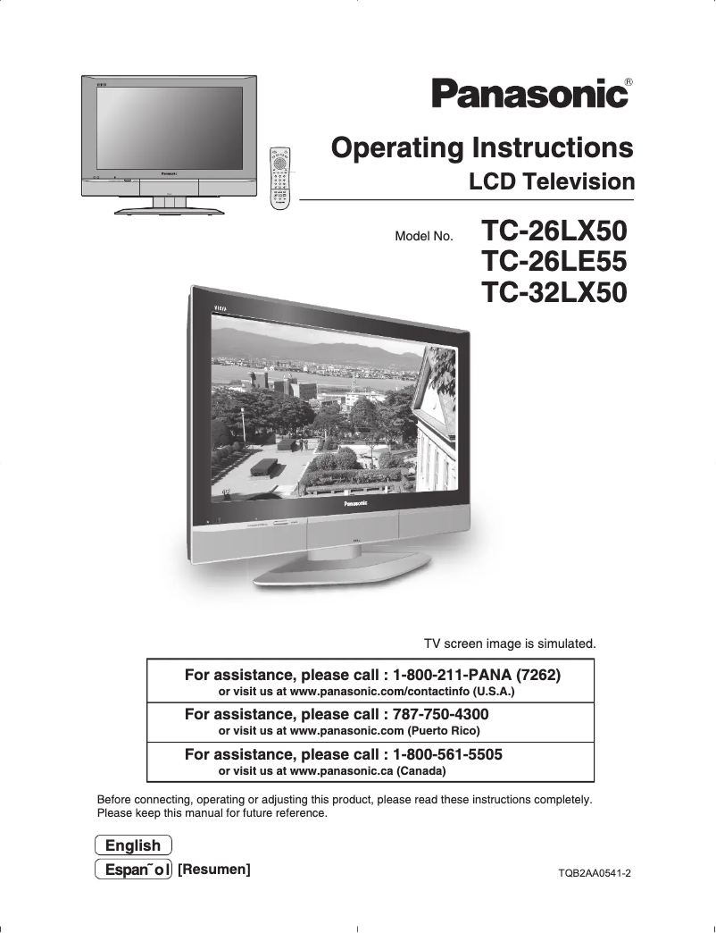 Page 1 of the manual User Manual Panasonic TC-26LX50