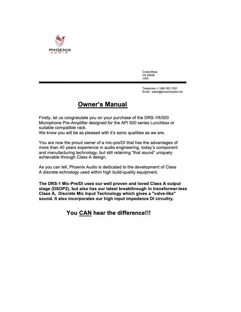 First page image of the manual for DRS-1R/500