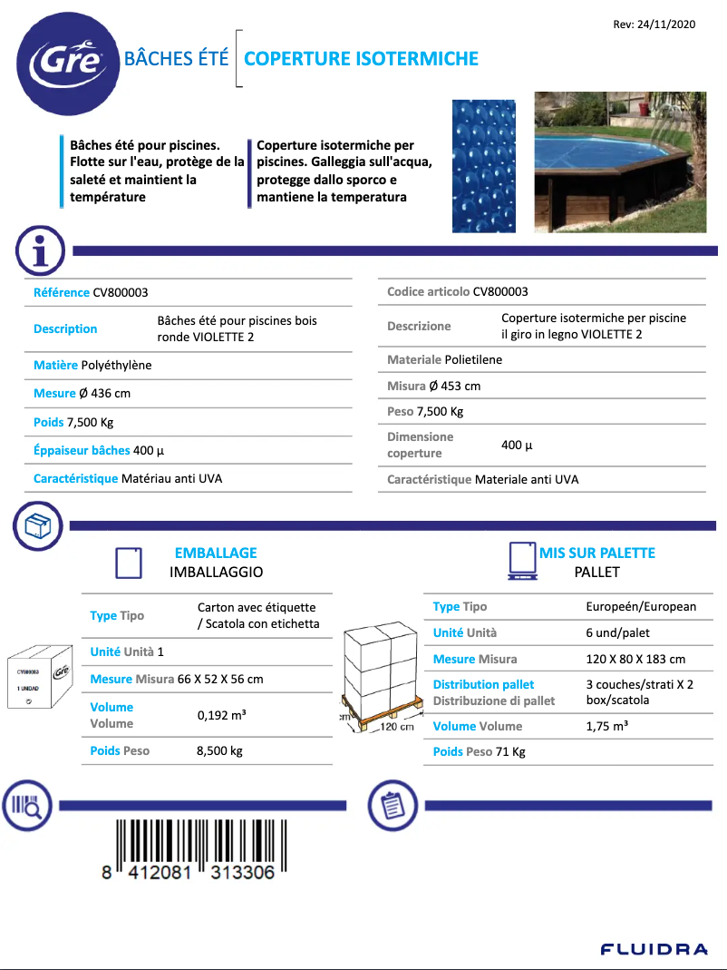 Page 1 of the manual Technical Sheet Gre CV800003