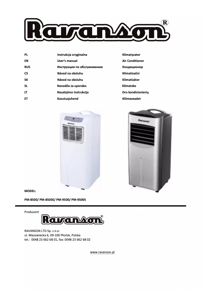 Page 1 of the manual User Manual Ravanson PM-9500