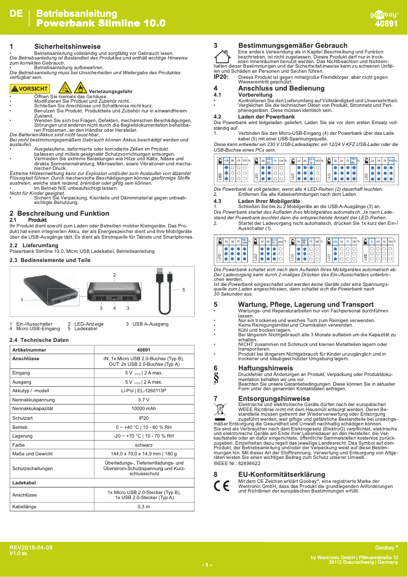 Page 1 of the manual User Manual Goobay 40891