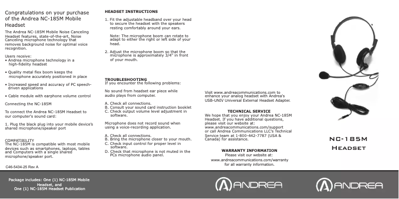 First page image of the manual for NC-185M