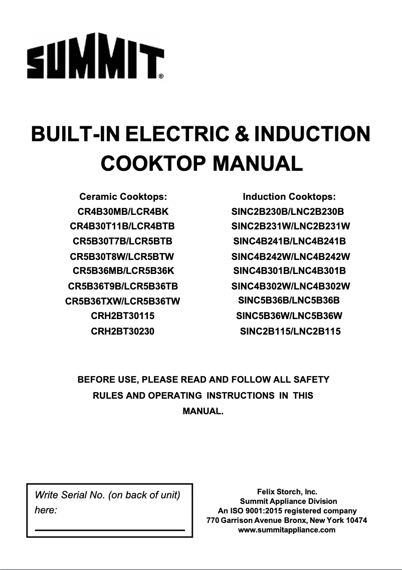 First page image of the manual for CRH2BT30230