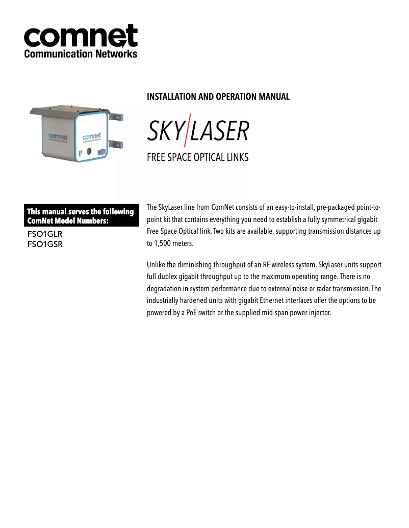 First page image of the manual for FSO1GSR