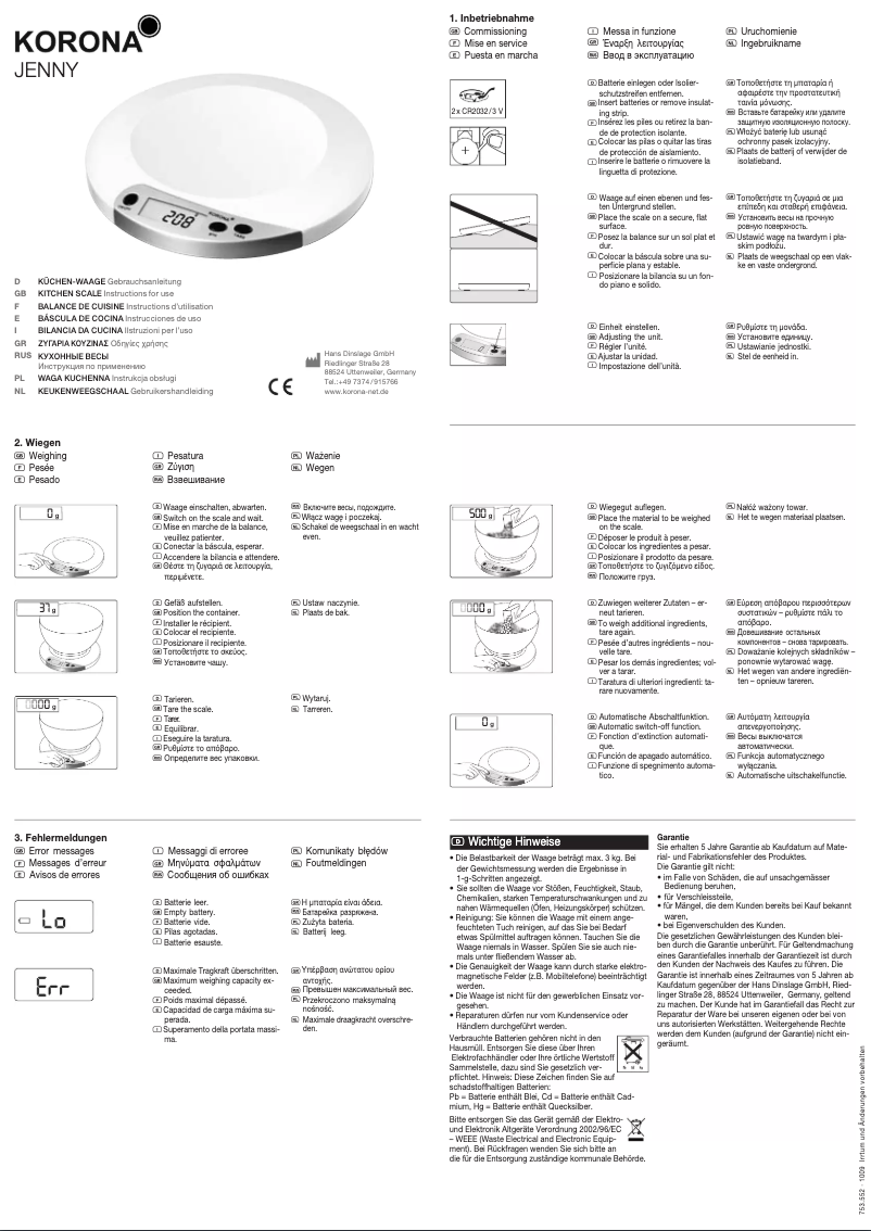 Image de la première page du manuel de l'appareil Jenny 9524101