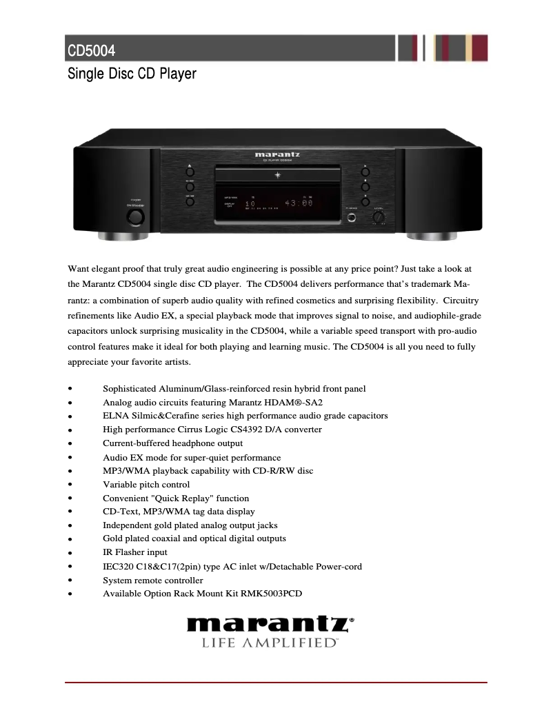 First page image of the manual for CD5004