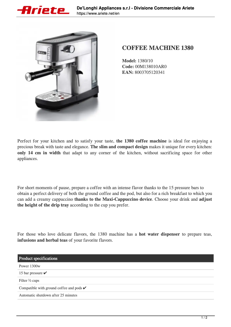 First page image of the manual for 1380