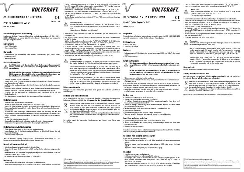 Page 1 of the manual User Manual Voltcraft CT-7