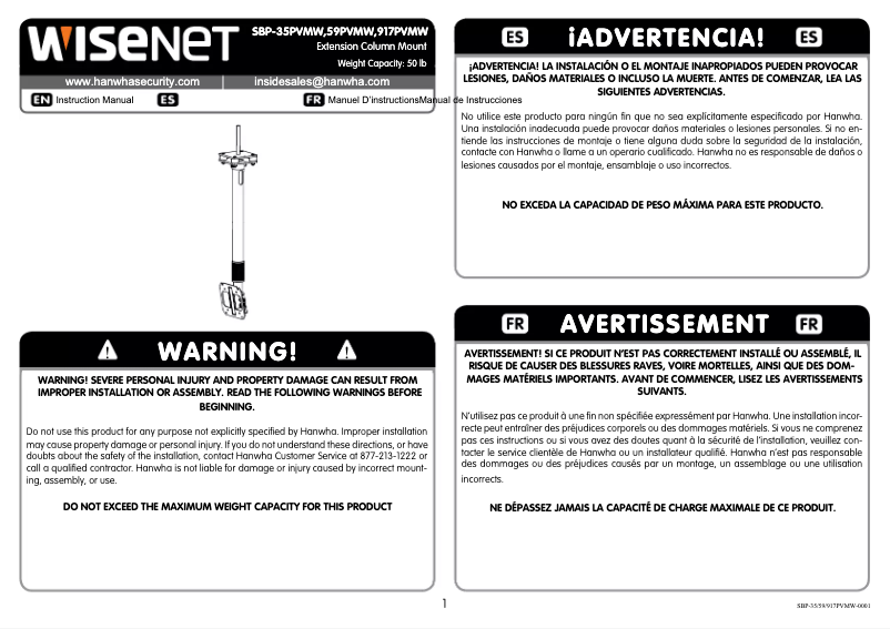 Page 1 of the manual User Manual Hanwha SBP-35PVMW