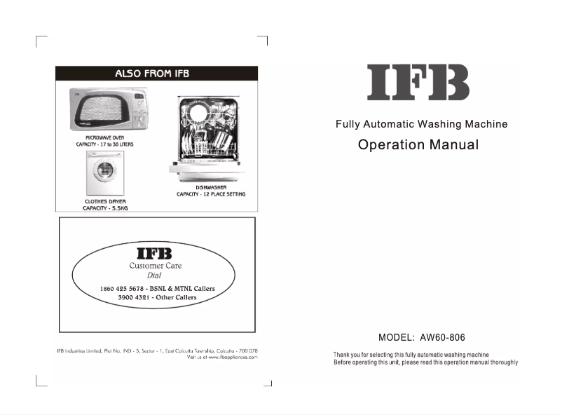 Page 1 of the manual User Manual IFB AW60-806