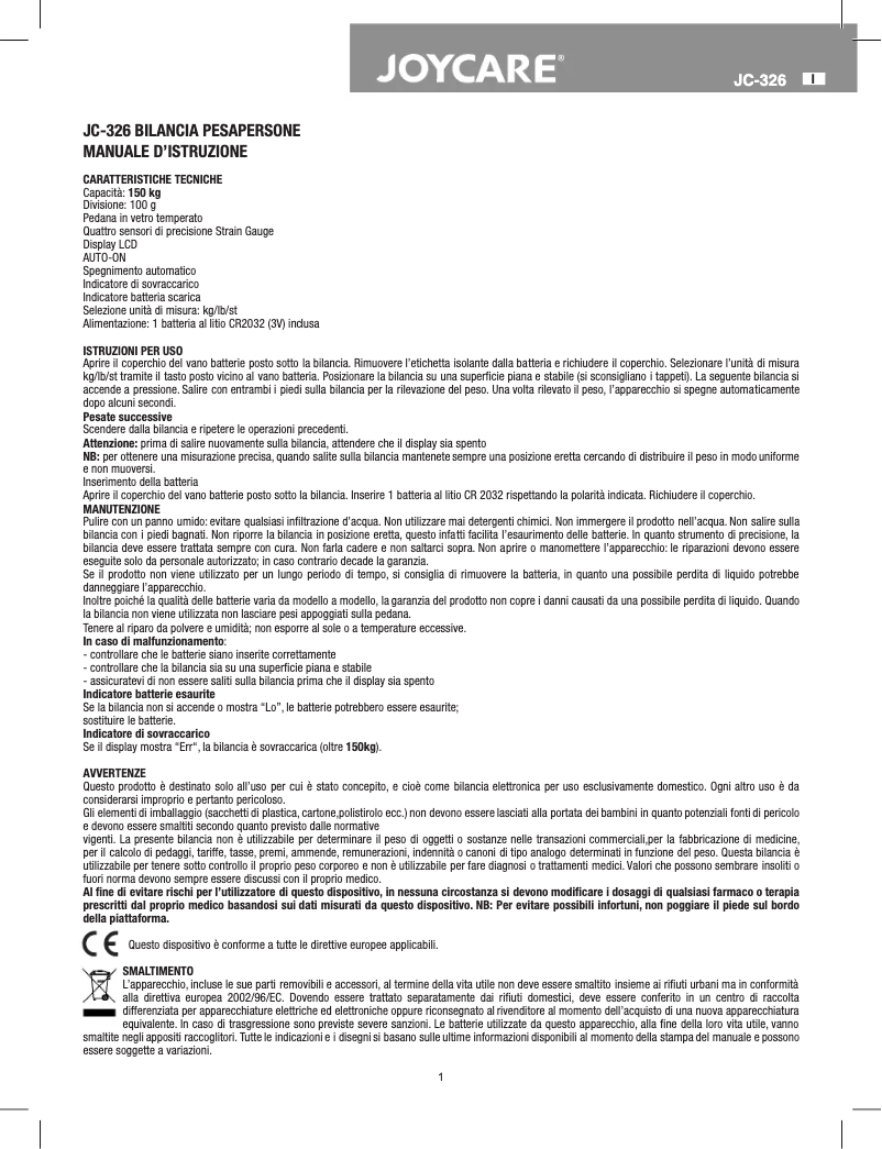 Page 1 of the manual User Manual Joycare JC-326