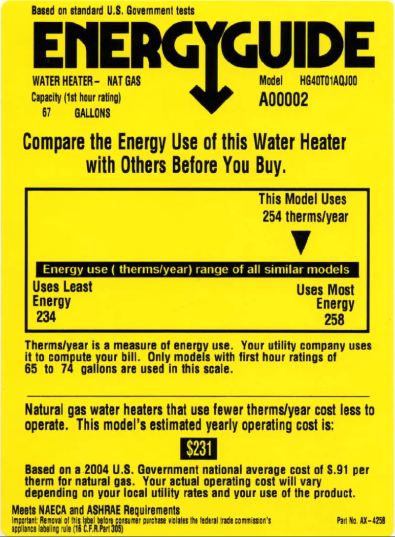 Page 1 of the manual Energy Label Hotpoint HG40T01AQJ00