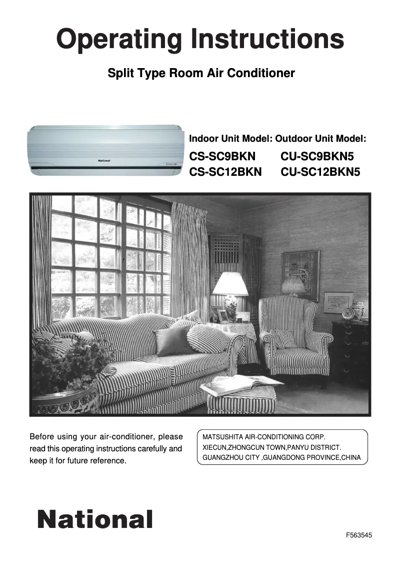 Page 1 of the manual User Manual Panasonic CS-SC12BKN5