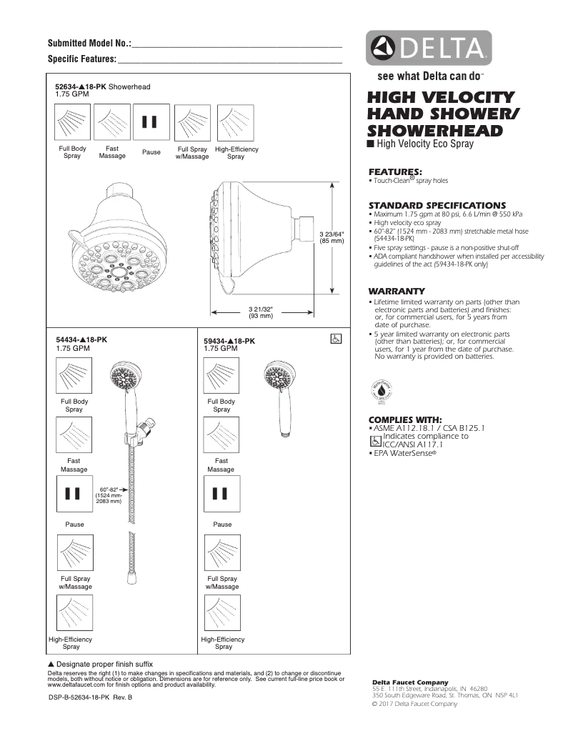 Page 1 of the manual User Manual Delta 52634-18-PK