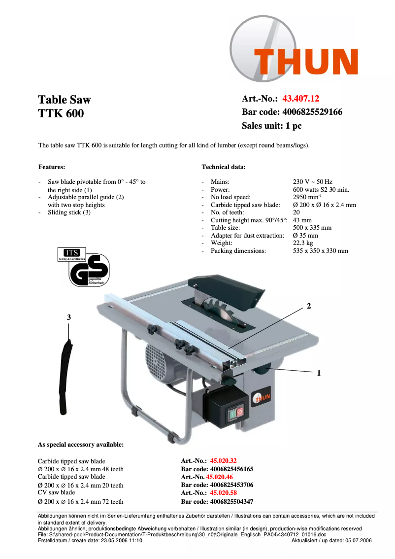 First page image of the manual for TTK 600