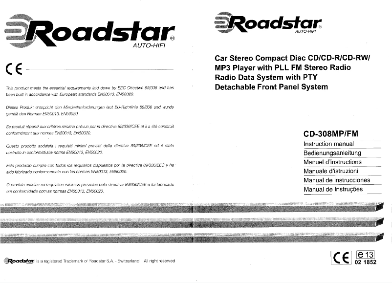 Page 1 of the manual User Manual Roadstar CD-308MP