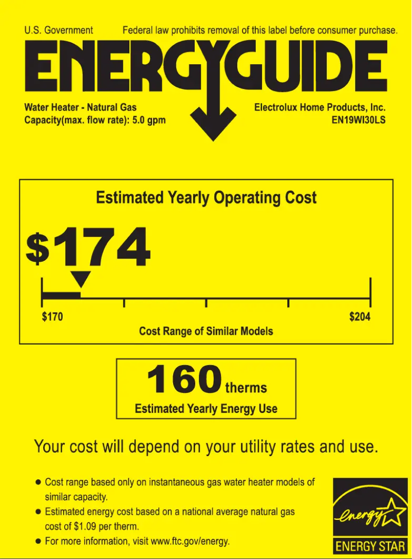 Page 1 of the manual Energy Label Electrolux EN19WI30LS