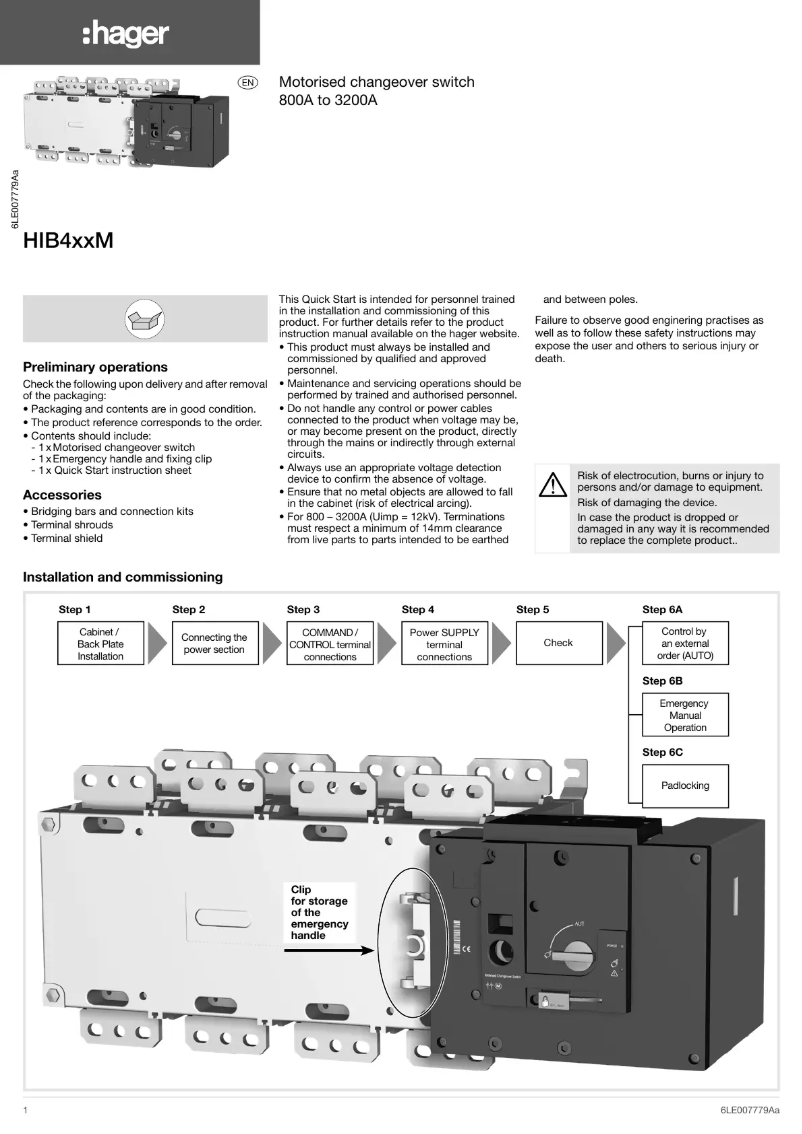 Page 1 of the manual Instructions / Assembly Hager HIB493M