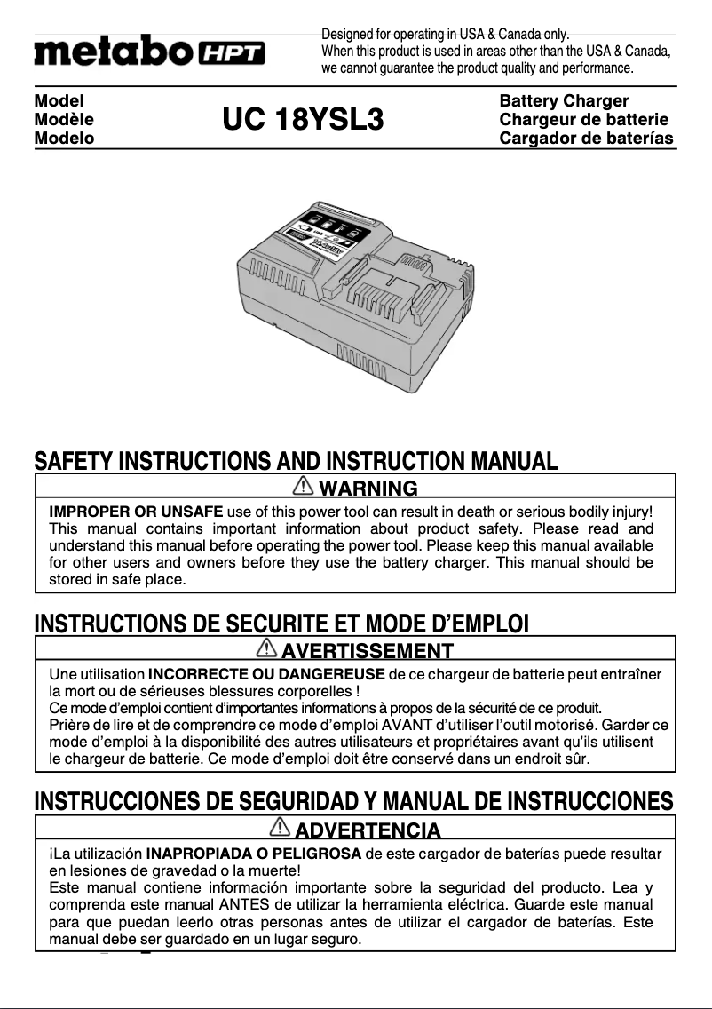 Page 1 of the manual User Manual Metabo UC 18YSL3