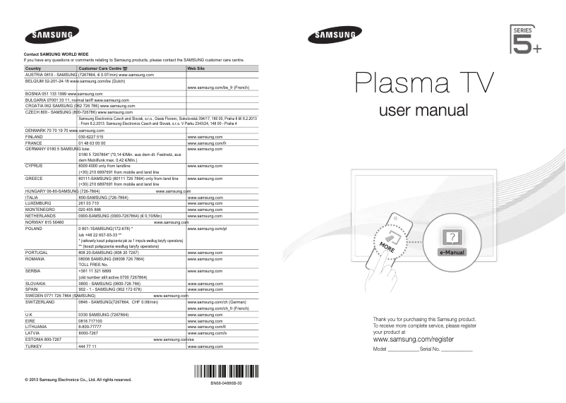 Page 1 of the manual User Manual Samsung PS60F5570SS