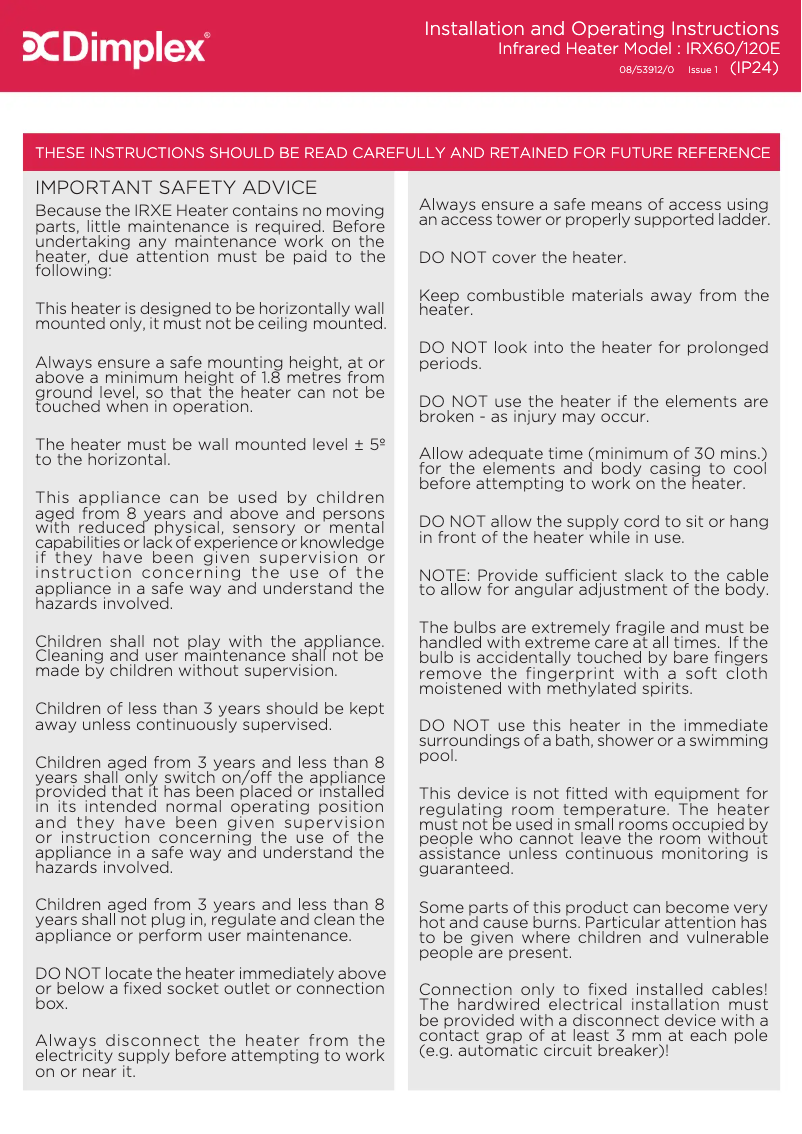 First page image of the manual for IRX60/120E