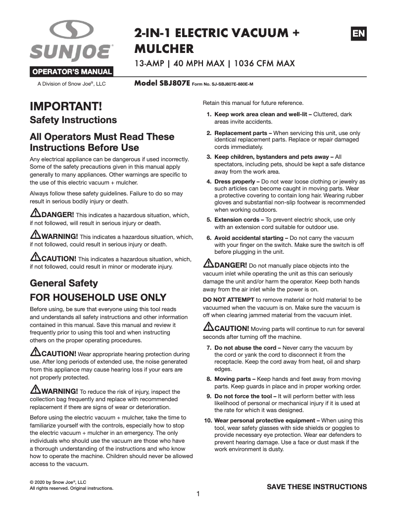 First page image of the manual for SBJ807E