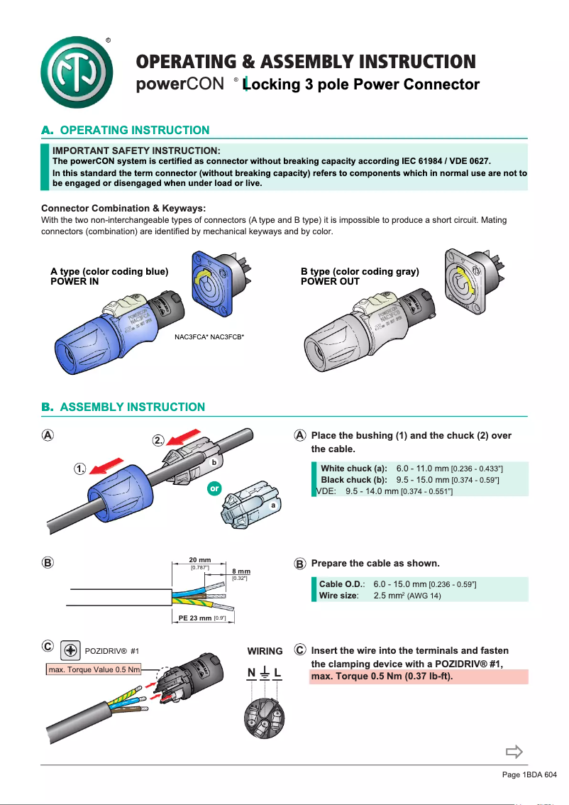 First page image of the manual for NAC3FCB-1