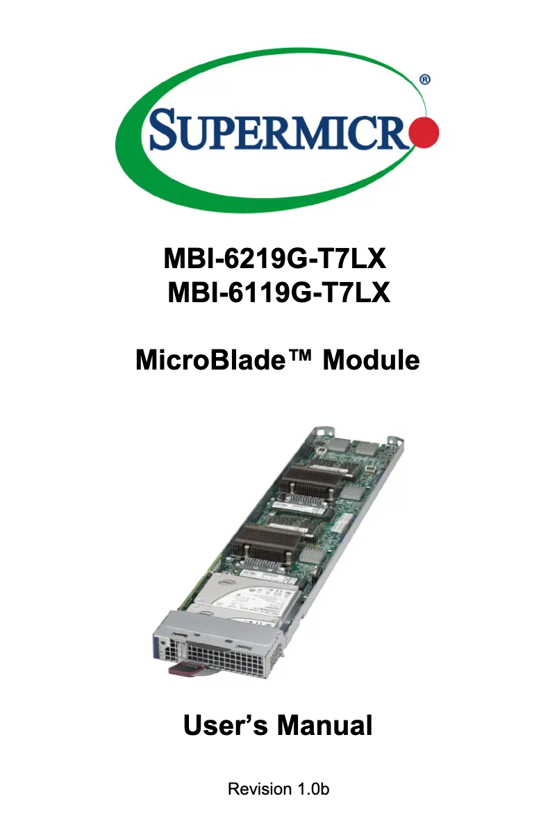 Page 1 of the manual User Manual Supermicro MicroBlade MBI-6219G-T7LX