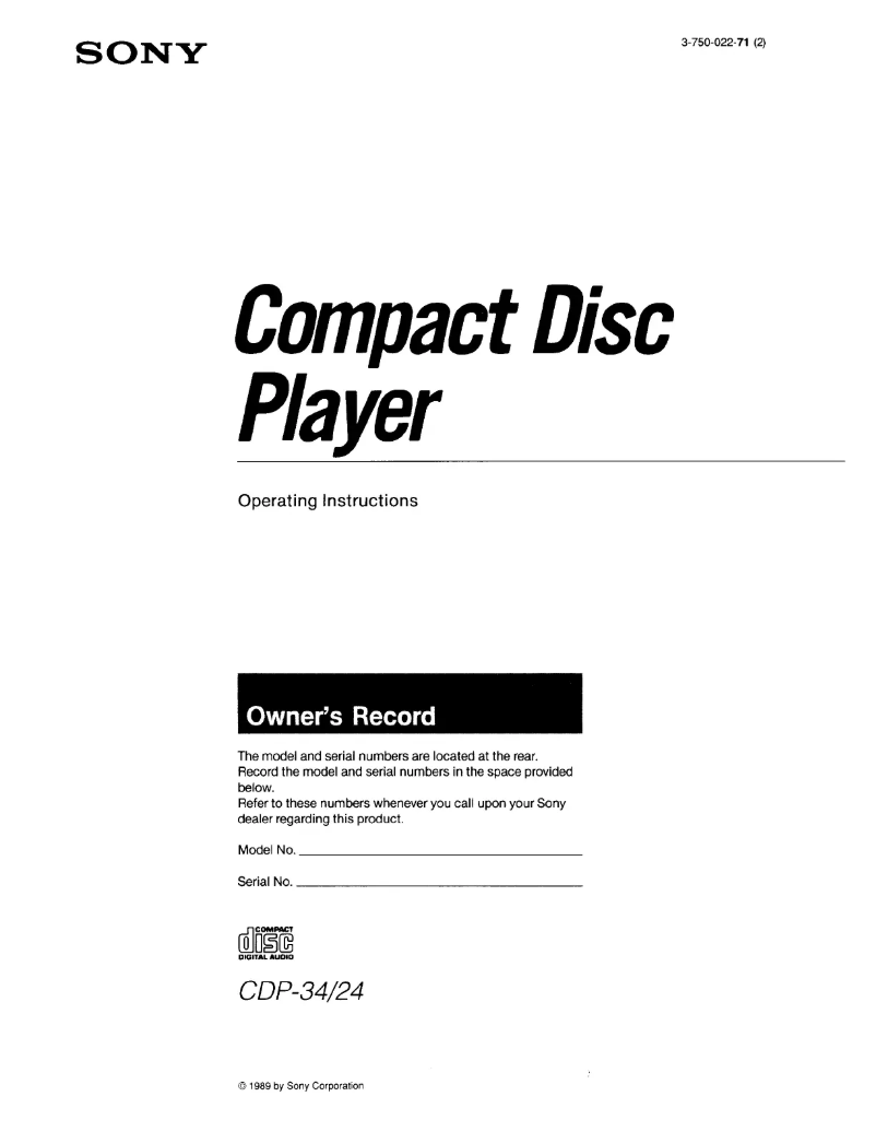Page 1 of the manual User Manual Sony CDP-34