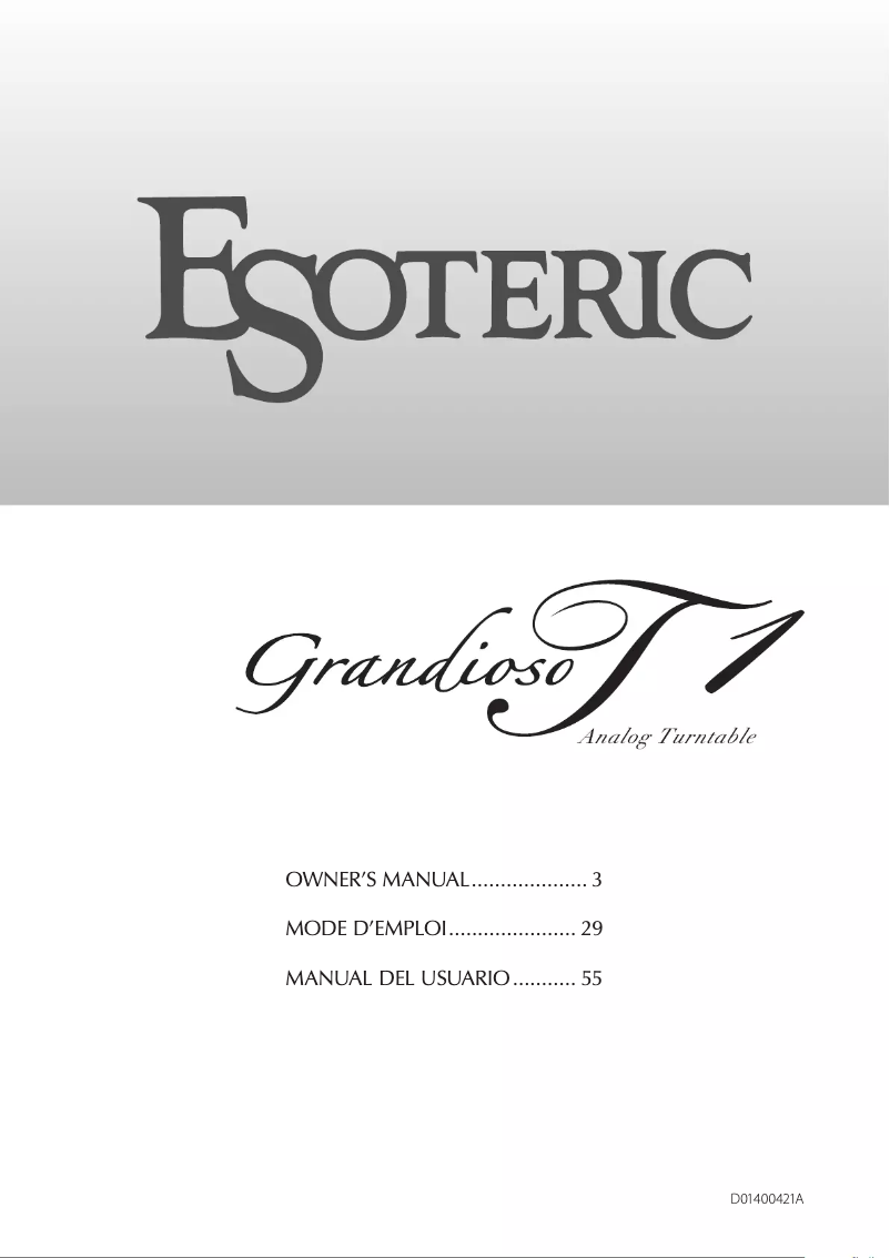 Page 1 of the manual User Manual Esoteric Grandioso T1
