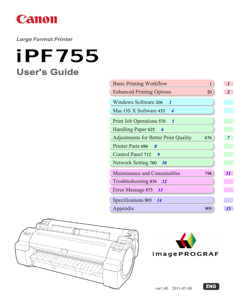 Page 1 of the manual User Manual Canon imagePROGRAF iPF755