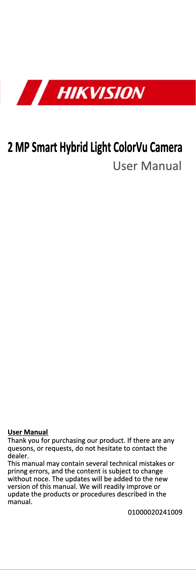 Page 1 of the manual User Manual Hikvision DS-2CE10DF3T-LSE