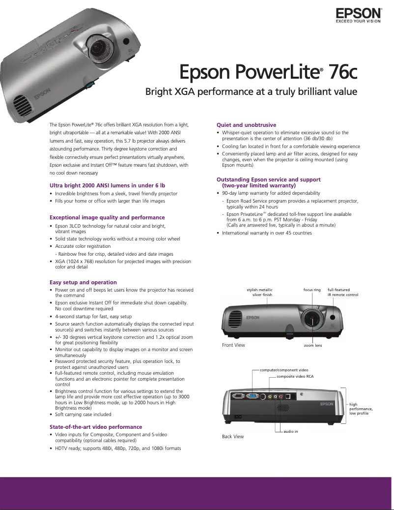Image de la première page du manuel de l'appareil PowerLite 76c